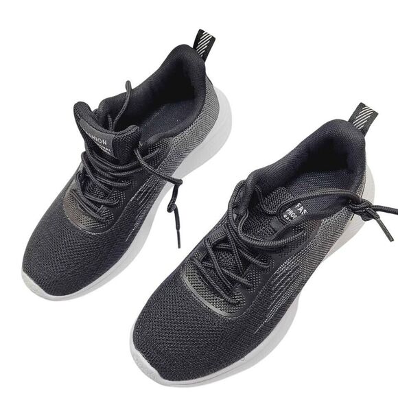 Breathable Black Mesh Lace-Up Running Shoes For boys With Lightweight size 4 - Picture 5 of 11